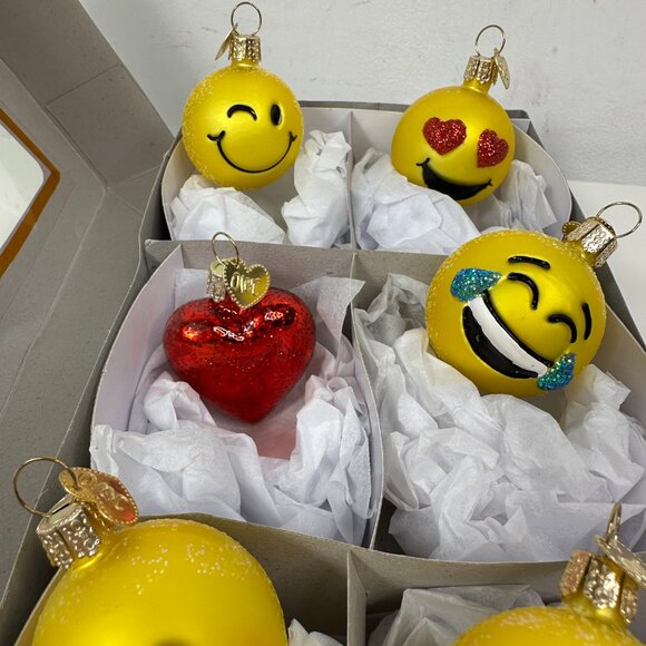 Old World Christmas Mini Emoji Glass Christmas Ornament SET Of 6 - Picture 7 of 9